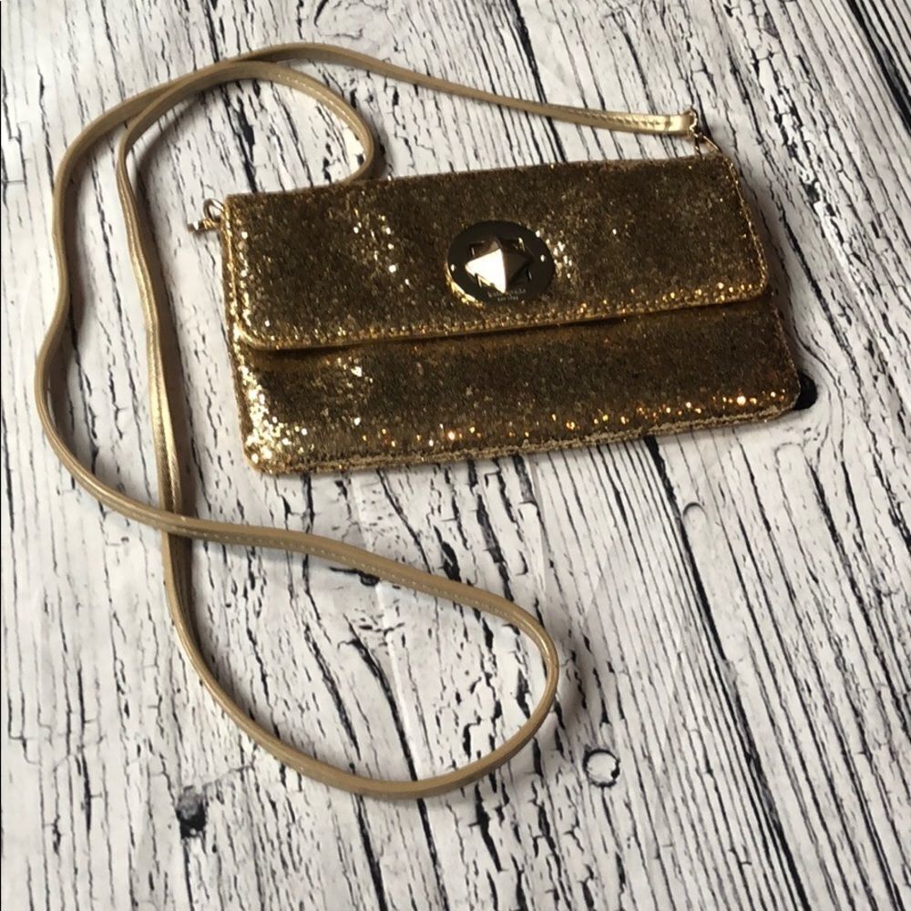 Kate Spade small crossbody gold glitter sparkle purse - Picture 3 of 11